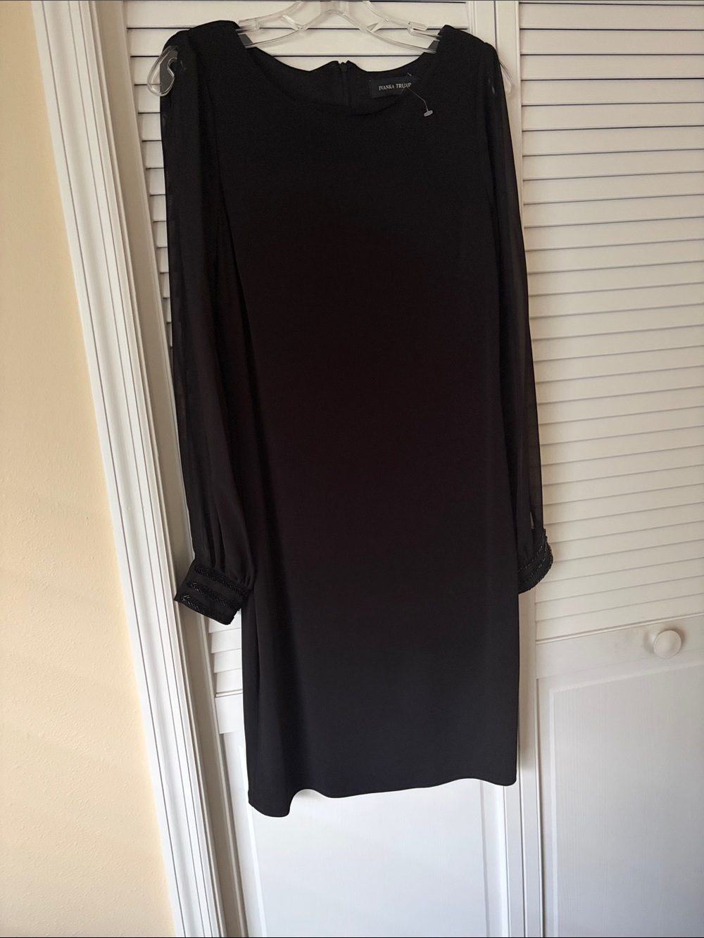 Ivanka Trump Black Long Sleeve Shift Dress with Beaded Cuffs